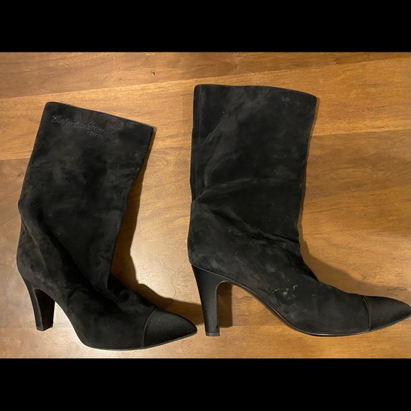 Chanel Black Suede and Satin Gabrielle Cap Toe Mid Calf Boots - Picture 9 of 9